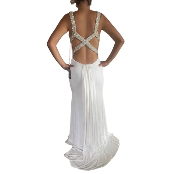 Jovani White Gown with Sequins - Picture 4 of 5